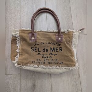 Myra Bags Sel De Mer upcycled canvas and leather handbag